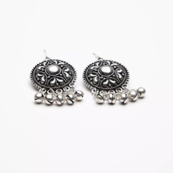 Free People Large Antiqued Drip Disc Statement Earrings - Picture 3 of 6